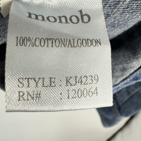 Mono b Southwestern Pearl snap Denim Shirt Colorful woven Accents Wom size small - Picture 8 of 12